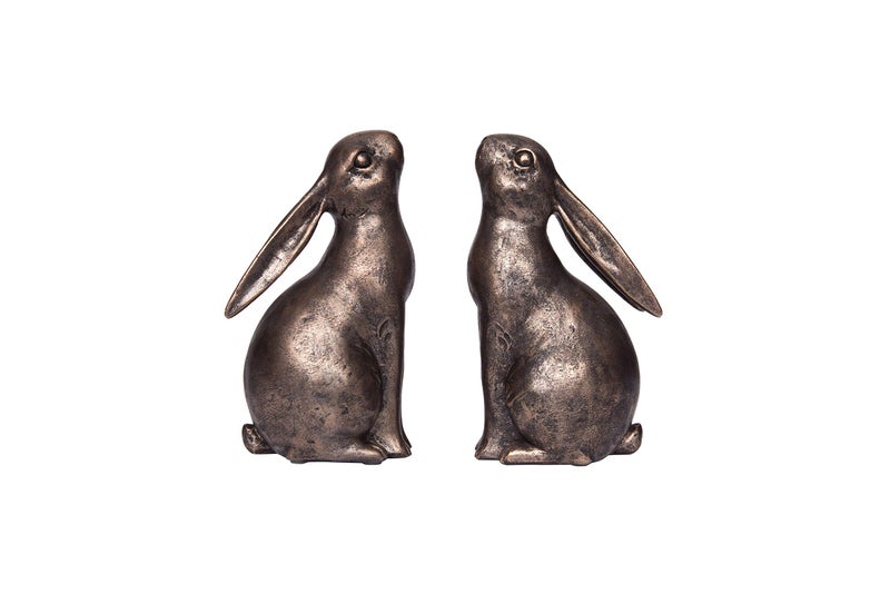 Creative Co-Op Decorative Resin Rabbit Bookends, Bronze, Set of 2 - Image 1