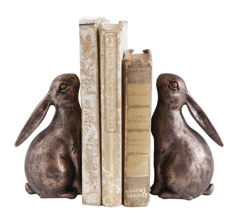 Creative Co-Op Decorative Resin Rabbit Bookends, Bronze, Set of 2 - Image 5