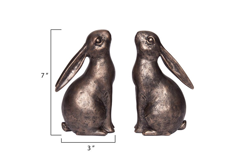 Creative Co-Op Decorative Resin Rabbit Bookends, Bronze, Set of 2 - Image 4