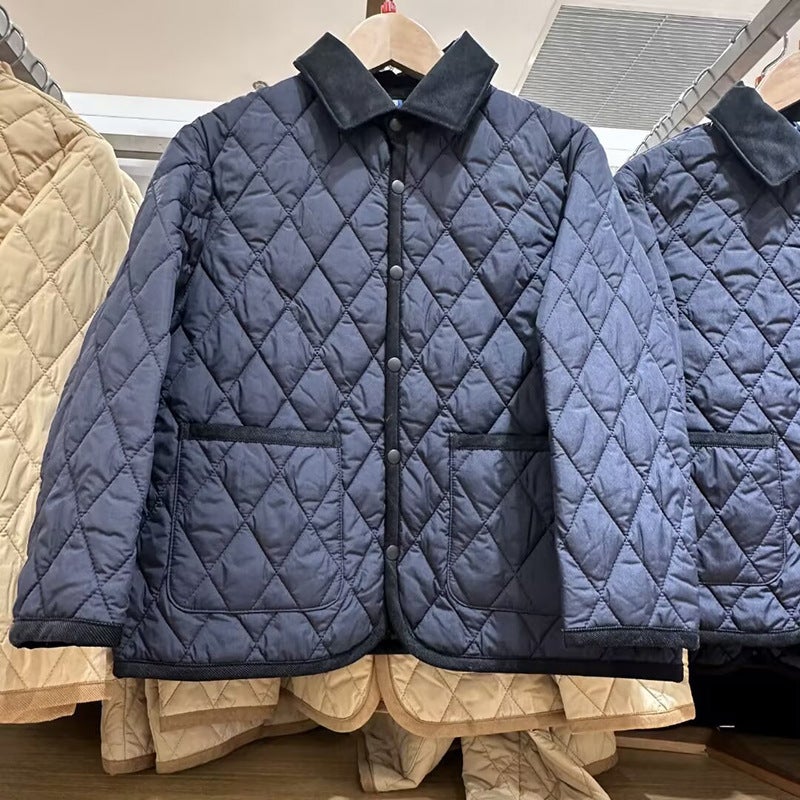 U 2024 autumn and winter new boys and girls childrens clothing plaid quilted shirt cotton-padded jacket jacket waterproof coat 471392 Navy blue