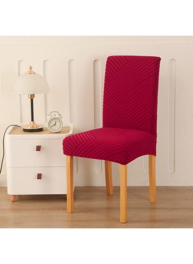 Styleys - Styleys Jacquard Chair Cover Stretch Removable Washable Dining Chair Cover Protector Seat Slipcover (Pack of 6, Red, JDMC4) - Image 1