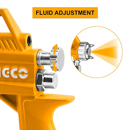 INGCO Air Spray Gun, 1000ml Capacity, 3-4 Bar Operating Pressure, 1.5mm Nozzles Stainless Steel, 200 l/min,Pneumatic Tool Suitable for Base Coat Spray Gun for Auto Paint - Image 4