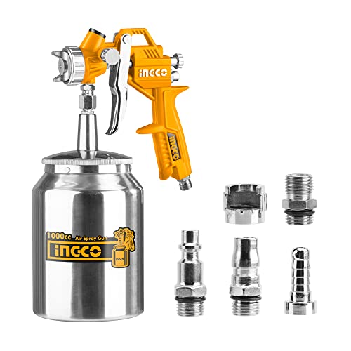 INGCO Air Spray Gun, 1000ml Capacity, 3-4 Bar Operating Pressure, 1.5mm Nozzles Stainless Steel, 200 l/min,Pneumatic Tool Suitable for Base Coat Spray Gun for Auto Paint - Image 1