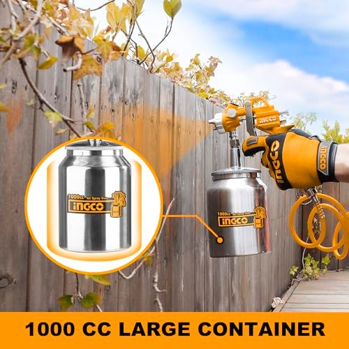 INGCO Air Spray Gun, 1000ml Capacity, 3-4 Bar Operating Pressure, 1.5mm Nozzles Stainless Steel, 200 l/min,Pneumatic Tool Suitable for Base Coat Spray Gun for Auto Paint - Image 5