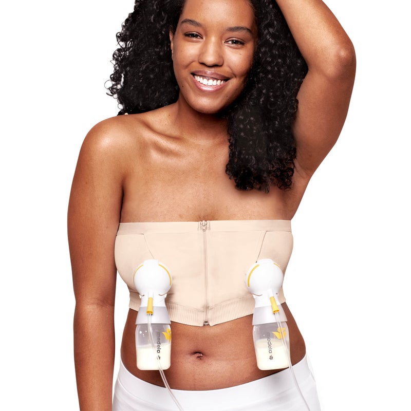 Medela Hands Free Pumping Bra, Comfortable Pumping Bustier for Breastfeeding Pumps for Women Chai - Image 1
