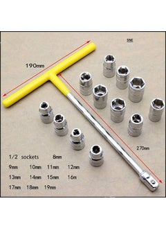 Inditrust Inditrust new 14pcs Vehicle Car T Shaped Handle Wrench Spanner with 819mm 12 Socket Tool Set With 12 Ratchet Socket Wrench Free  - Image 3