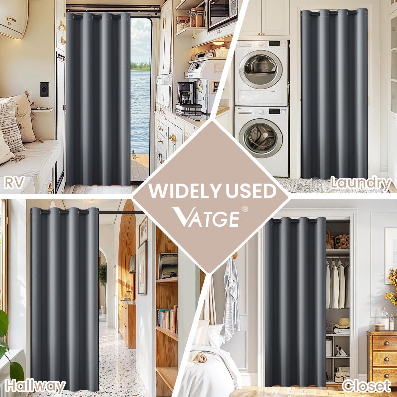 Vatge Magnetic Closet Curtain with Rod - W42 x L80, 1 Panel, Gray, Room Darkening Privacy Doorway Curtains for Open Bedroom, Temporary Door for Hallway - Image 5