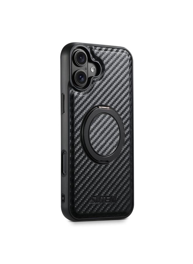Suteni Case For iPhone 16 G3 Carbon Fiber Leather 360 Rotation Holder MagSafe Phone Case - Image 1