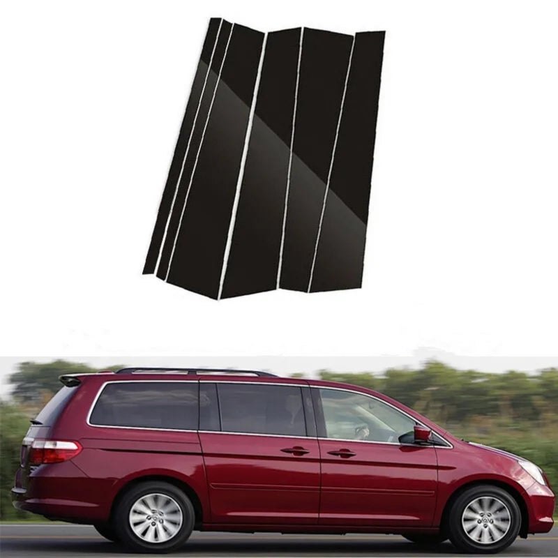 RONTCOS 6pc Gloss Black Door Window Panel Pillar Post Trim Cover for Honda Odyssey 2005 2006 2007 2008 2009 2010