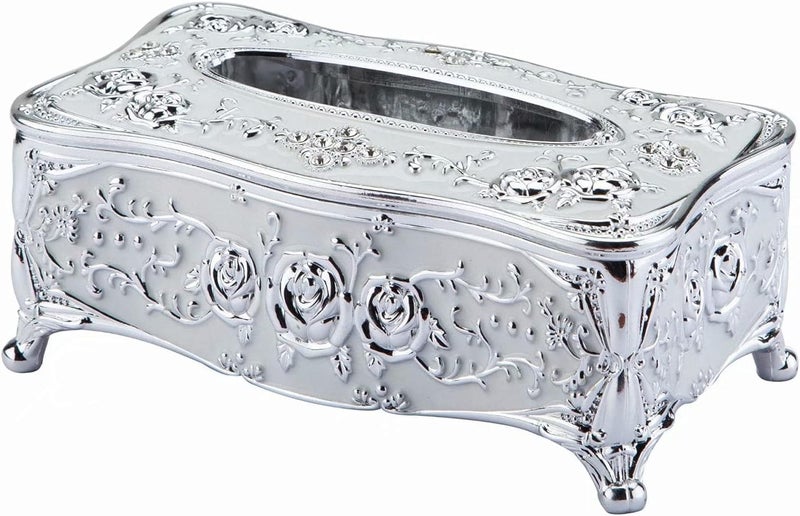 Stavae Luxurious Rose Tissue Box Acrylic Holder Cover Luxurious Elegant Design Tissue Holders Paper Holder Napkin Holder for Home Toilet Bath Silver White - Image 1