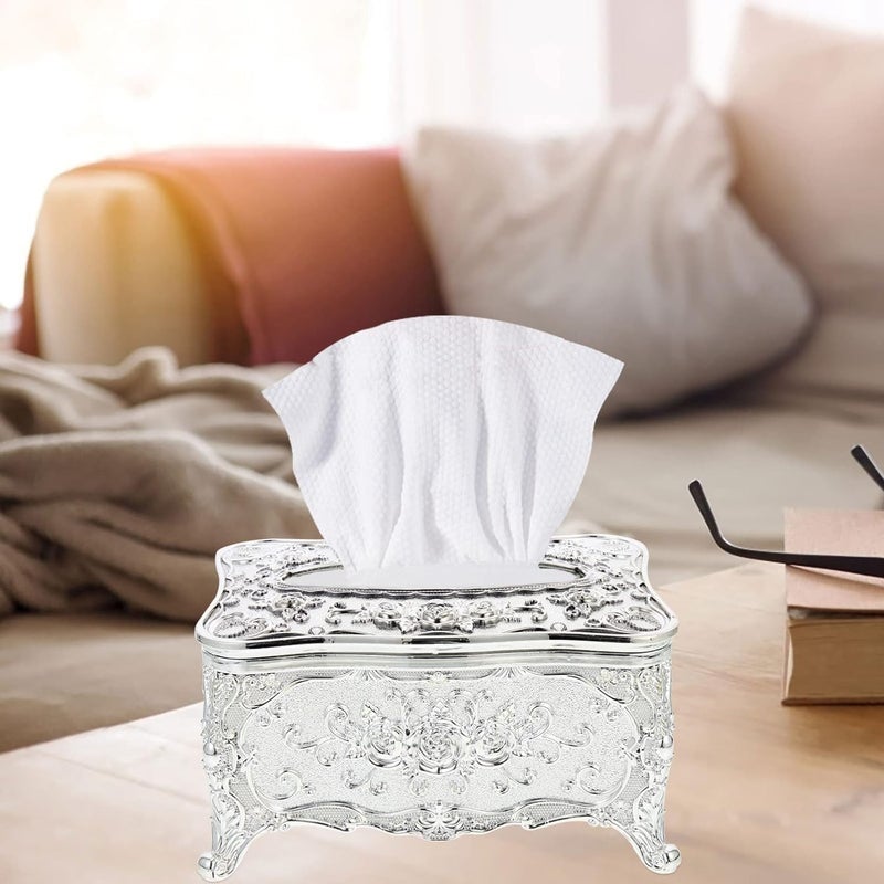 Stavae Luxurious Rose Tissue Box Acrylic Holder Cover Luxurious Elegant Design Tissue Holders Paper Holder Napkin Holder for Home Toilet Bath Silver White - Image 4