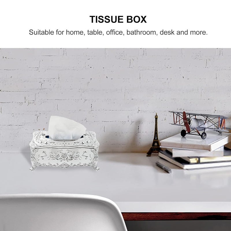 Stavae Luxurious Rose Tissue Box Acrylic Holder Cover Luxurious Elegant Design Tissue Holders Paper Holder Napkin Holder for Home Toilet Bath Silver White - Image 5