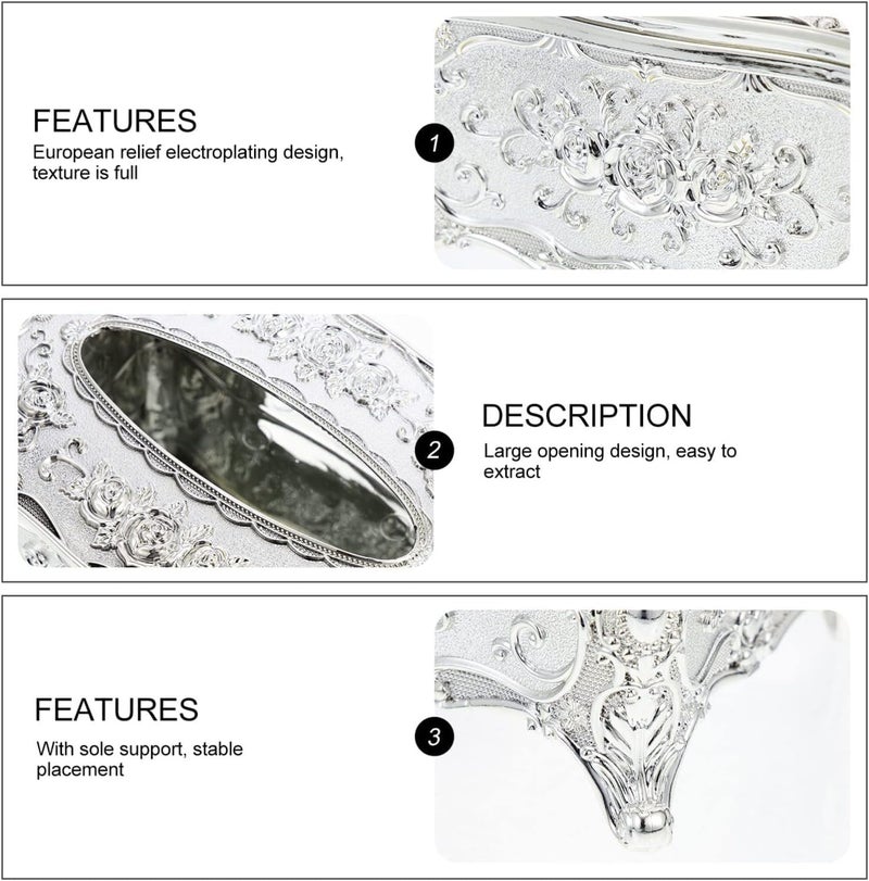 Stavae Luxurious Rose Tissue Box Acrylic Holder Cover Luxurious Elegant Design Tissue Holders Paper Holder Napkin Holder for Home Toilet Bath Silver White - Image 3