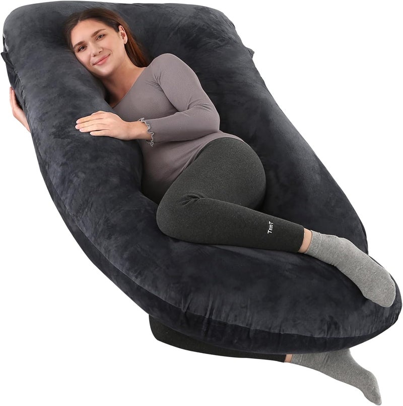 PumPum U Shaped Full Body Maternity Pillow with Removable Cover - Support for Back, Legs, Belly, HIPS, Black - Image 1