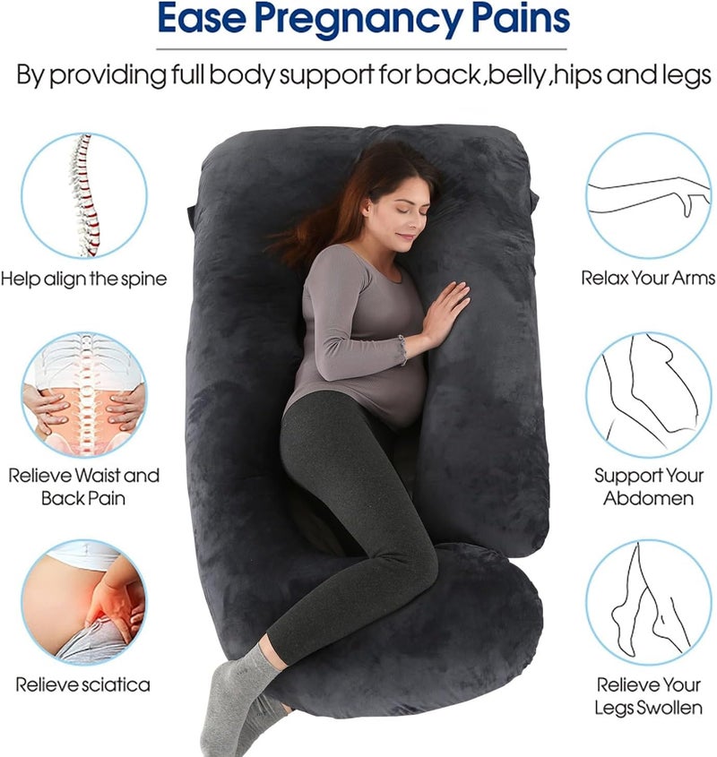 PumPum U Shaped Full Body Maternity Pillow with Removable Cover - Support for Back, Legs, Belly, HIPS, Black - Image 2