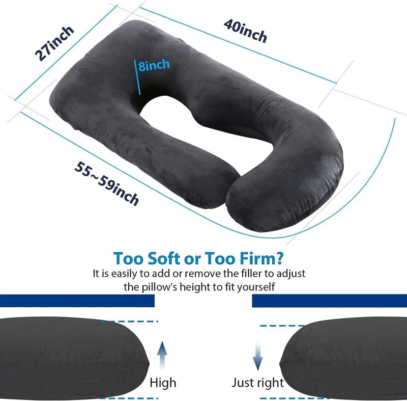 PumPum U Shaped Full Body Maternity Pillow with Removable Cover - Support for Back, Legs, Belly, HIPS, Black - Image 4