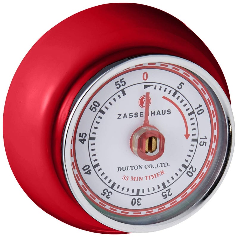Zassenhaus Magnetic Retro Kitchen Timer, Classic Mechanical Cooking Timer (Red), 2.75-Inch - Image 1
