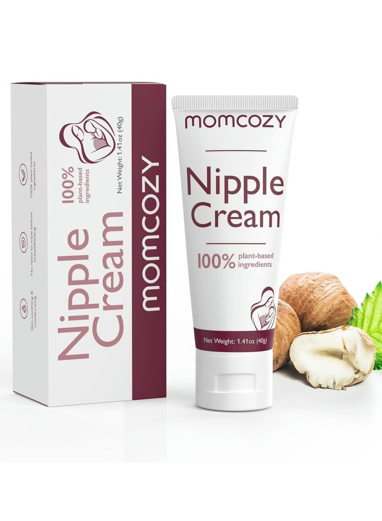Nipple Cream Safe for Breastfeeding, 100% Natural, Vegan Lanolin-Free Nipple Balm, Soothing Cream, Breastfeeding Essentials for Nursing & Pumping Moms, 40g