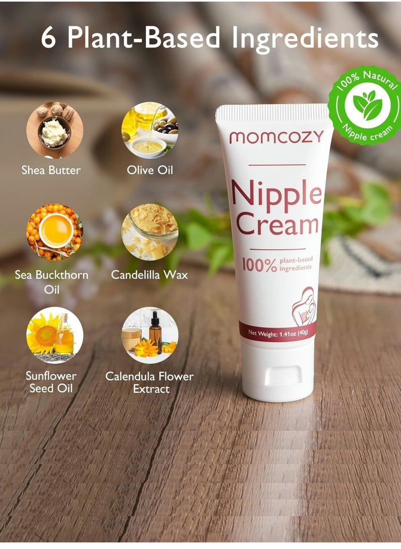 Momcozy Nipple Cream Safe for Breastfeeding, 100% Natural, Vegan Lanolin-Free Nipple Balm, Soothing Cream, Breastfeeding Essentials for Nursing & Pumping Moms, 40g  - Image 3
