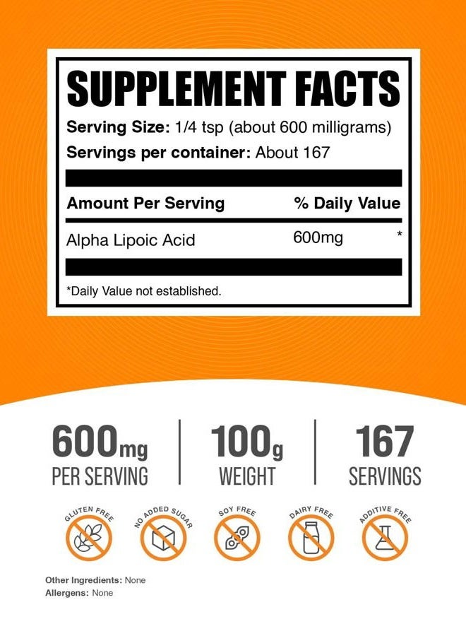 BULKSUPPLEMENTS.COM Alpha Lipoic Acid Powder - 600mg of Alpha-Lipoic Acid per Serving- 100 grams - Image 2