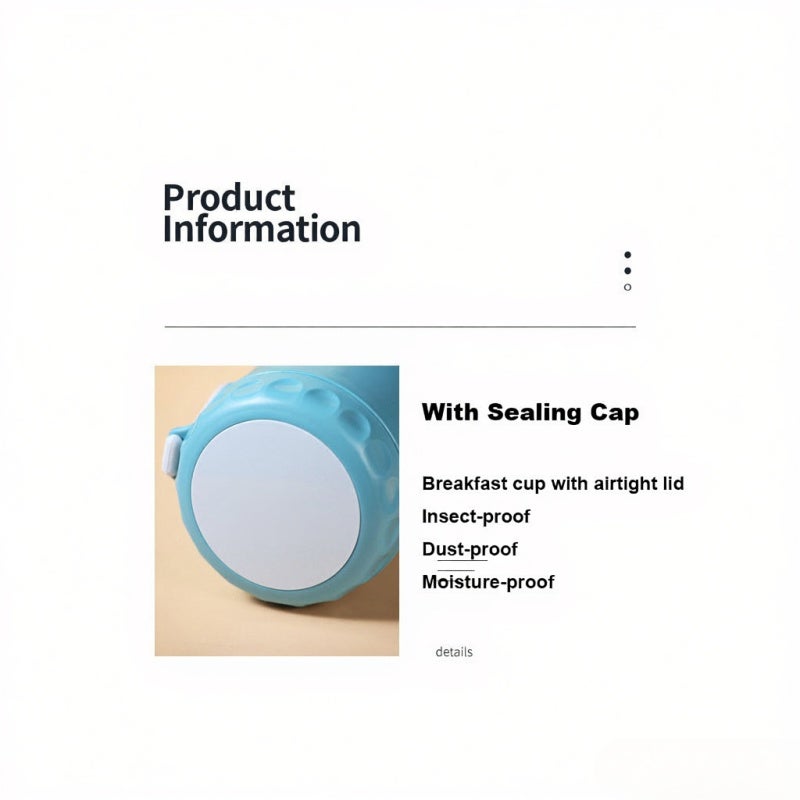 Vacuum Insulated Soup Jar 430ml Leak-Proof Wide Mouth Thermal Food Container - Portable With Foldable Spoon Light Blue for Office Picnic Travel Outdoor School - Image 3
