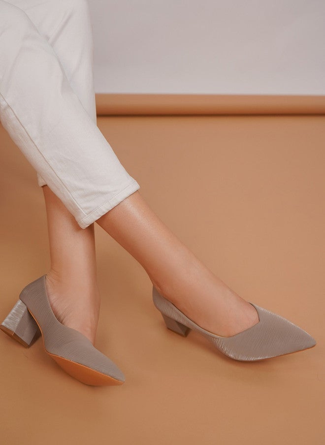 She Zone Grey Block Heel Pumps for Women - Image 1