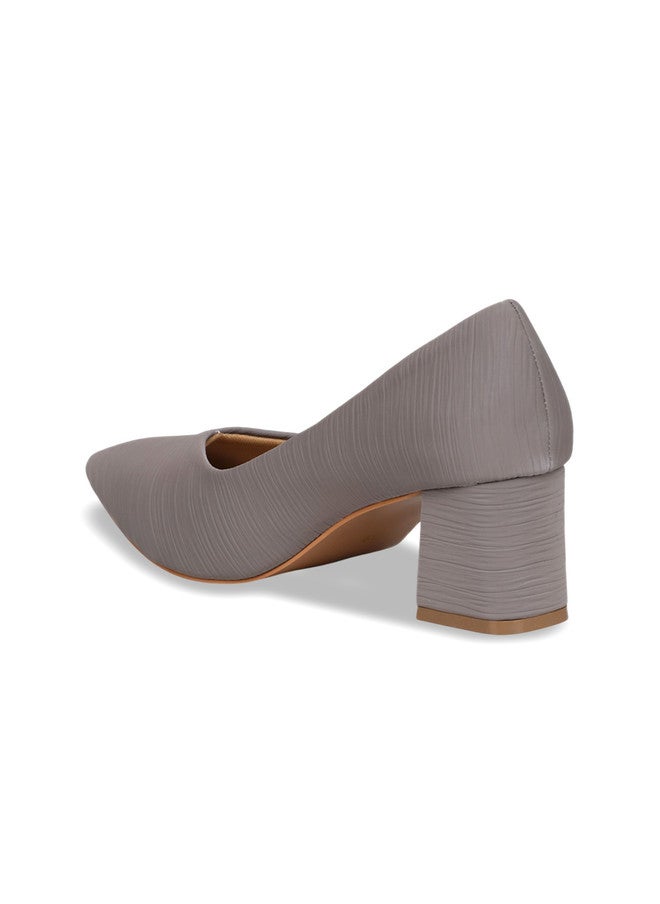She Zone Grey Block Heel Pumps for Women - Image 3