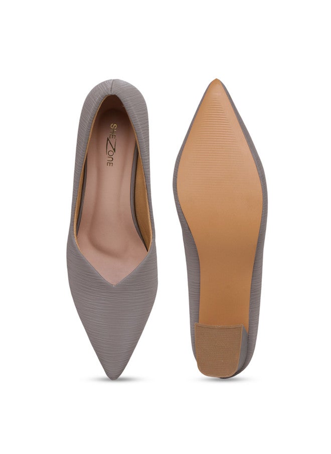 She Zone Grey Block Heel Pumps for Women - Image 5