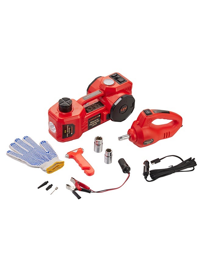 LAWAZIM Electric Lift - 5Ton 12V Hydraulic Kit with Electric Impact Wrench, Dual Power Cigarette Lighter & Battery, Built-In Tire Inflator, Safety Hammer for SUV Auto Roadside Emergency Tool Kit - Image 2