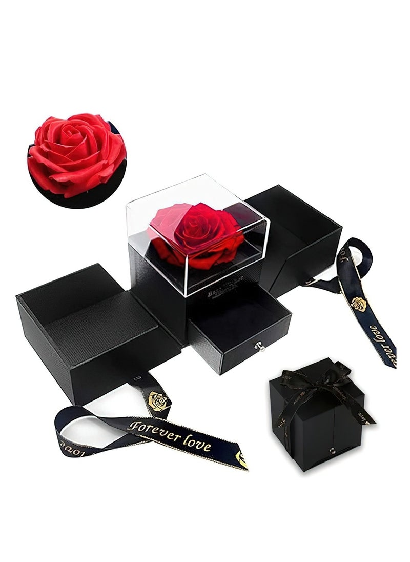 Generic - Beauty and The Beast Rose Handmade Preserved Rose Jewelry Gift Box, Never Withered Rose Jewellery Gift Box - Image 1
