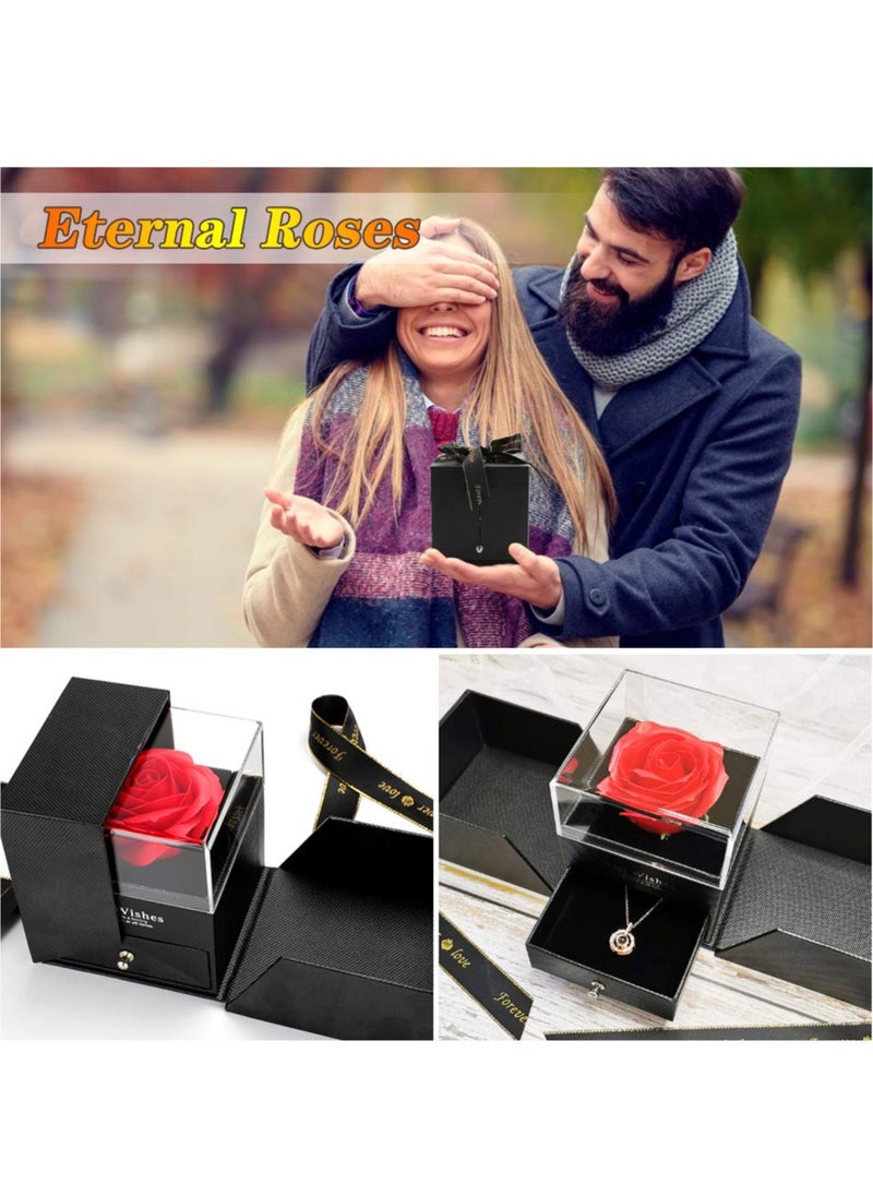 Generic - Beauty and The Beast Rose Handmade Preserved Rose Jewelry Gift Box, Never Withered Rose Jewellery Gift Box - Image 1