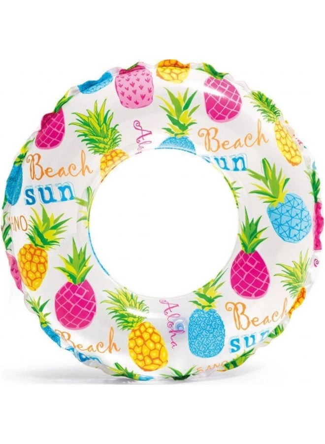 INTEX 59241NP-Lively Print Inflatable Swim Ring 61cm/24", Colourful Pineapples - Image 1
