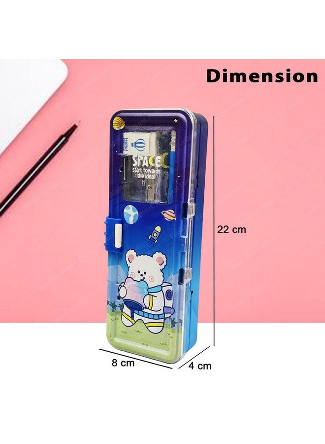 فنبلاست صندوق أقلام معدني من فن بلاست - صندوق هندسي مع قلم رصاص وممحاة ومبراة ومجموعة أدوات مكتبية، حافظة أقلام مزدوجة الطبقات وصندوق منظم أدوات مكتبية للأطفال والأولاد والبنات، هدية إرجاع للأطفال (فضاء) - Image 2