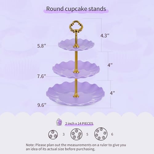 NWK Pack of 11 NWK Cake Stand Set with 3 x TwoTier and 3 x ThreeTier Cupcake Stands 4 x Appetizer Trays 1 x Tablecloth for Birthday Bridal Baby Shower Party Purple - Image 3