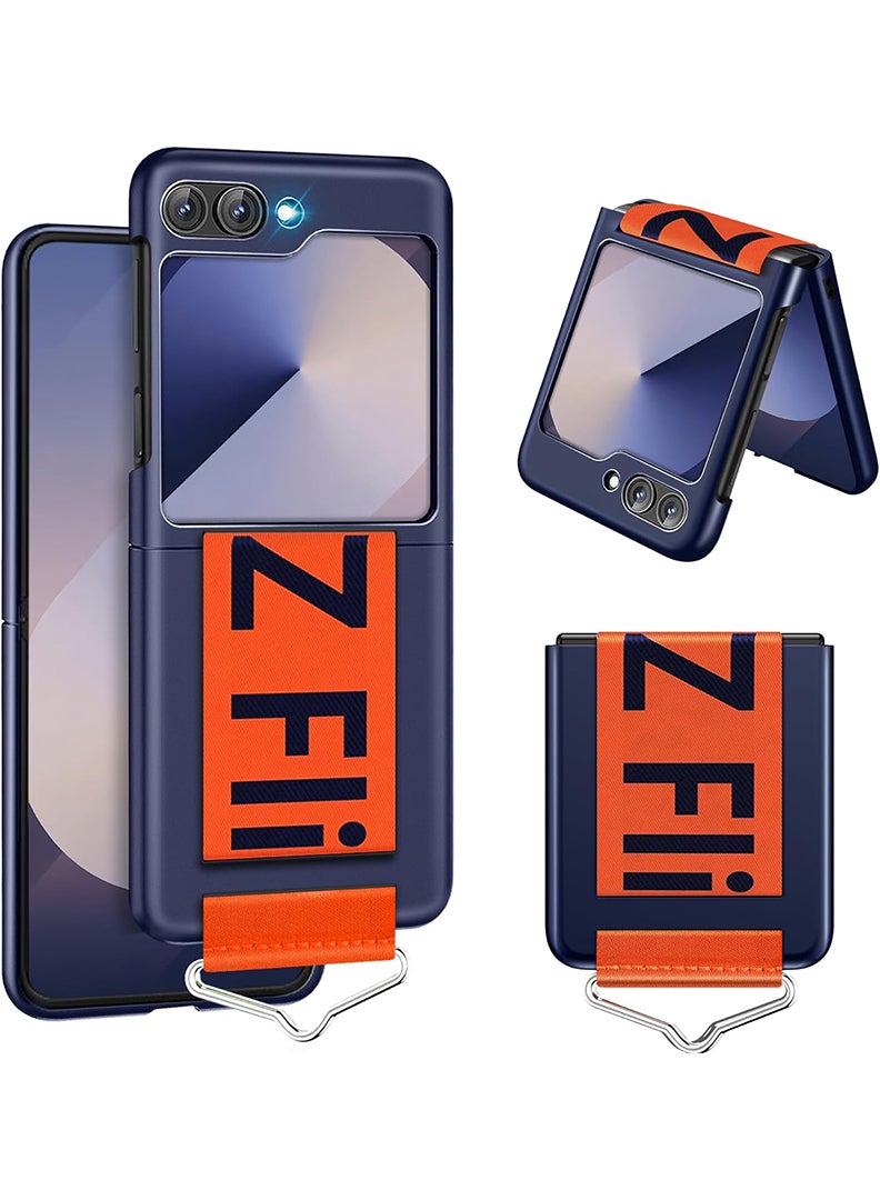 Theodor Samsung Galaxy Z Flip 6 Silicone Strap Cover, Protective Phone Case with Finger Grip, Matte Finish, Soft Surface, Navy Blue - Image 1
