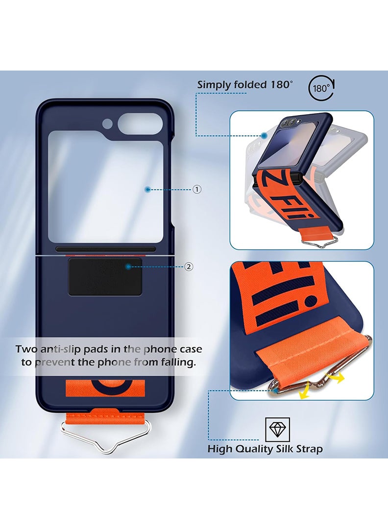Theodor Samsung Galaxy Z Flip 6 Silicone Strap Cover, Protective Phone Case with Finger Grip, Matte Finish, Soft Surface, Navy Blue - Image 5