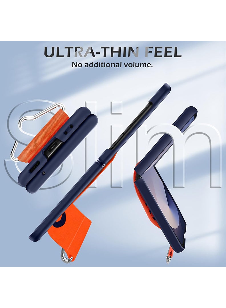 Theodor Samsung Galaxy Z Flip 6 Silicone Strap Cover, Protective Phone Case with Finger Grip, Matte Finish, Soft Surface, Navy Blue - Image 4