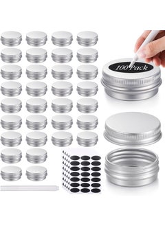 Patelai Patelai 100 Pcs Metal Tins 0.5 oz Screw Top Round Tin Cans Aluminum Tin Jar Lip Balm Tin Containers Bottle Empty Travel Cosmetic Tin Cans Container with 5 Sheets Label Stickers 1 Marker (Silver) 