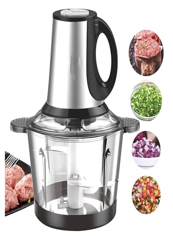 showkah 3.8L Meat Chopper with Glass Bowl, 5 SS Blade & 3 Speeds Control Electric Meat Mincer, Meat Grinder for Fruit & Vegetable Chopper Onion Cutter, Food Processor - Image 1