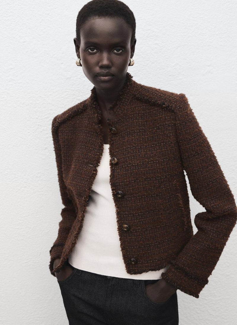 MANGO Tweed jacket with frayed ends - Image 1
