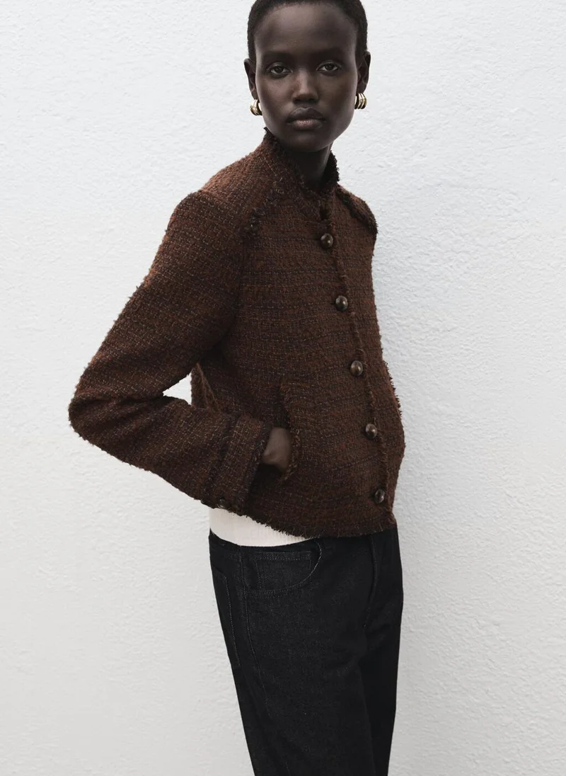 MANGO Tweed jacket with frayed ends