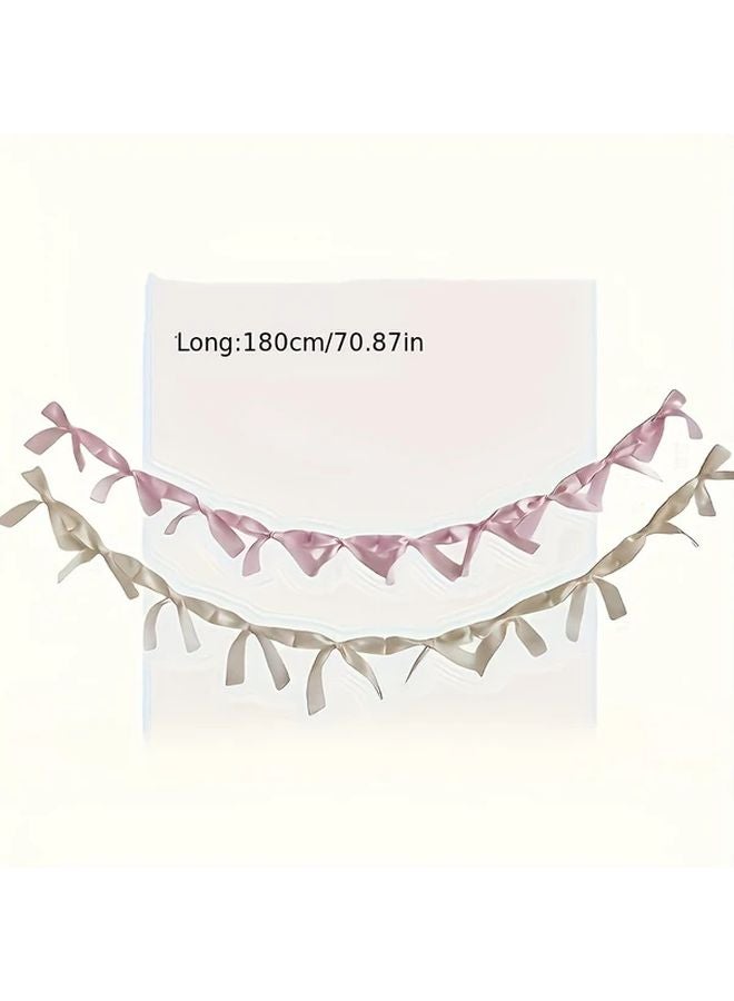White Camellia Handcrafted Polyester Bow Ribbon Banner Garland For Wedding Birthday Party Decoration - Image 3