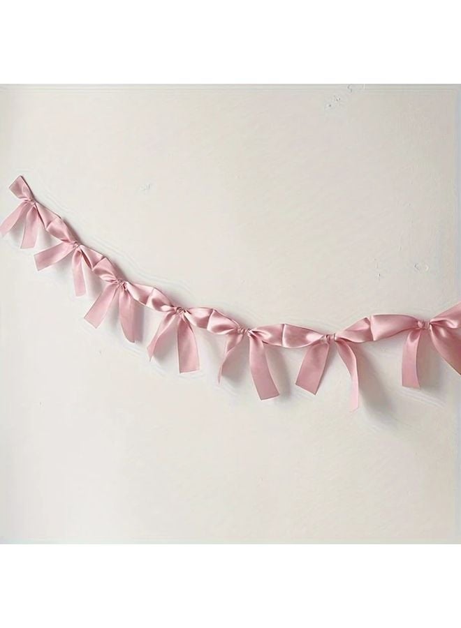 White Camellia Handcrafted Polyester Bow Ribbon Banner Garland For Wedding Birthday Party Decoration - Image 1