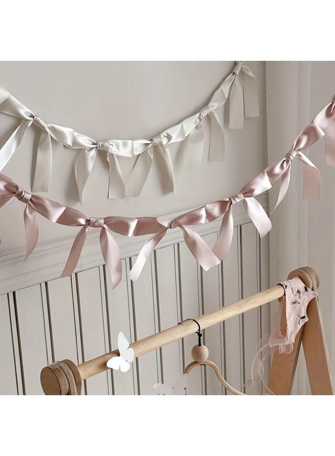 White Camellia Handcrafted Polyester Bow Ribbon Banner Garland For Wedding Birthday Party Decoration - Image 4
