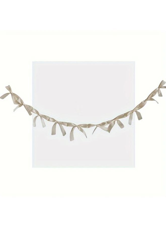 White Camellia Handcrafted Polyester Bow Ribbon Banner Garland For Wedding Birthday Party Decoration - Image 5