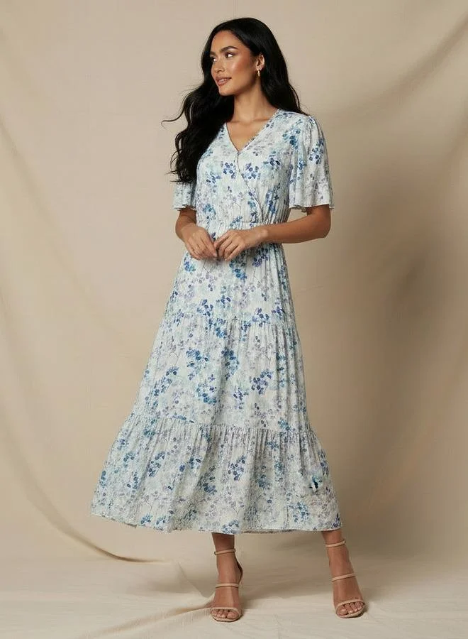 سبلاش فيڤ Tiered Midi Viscose Wrap Dress with Floral Print