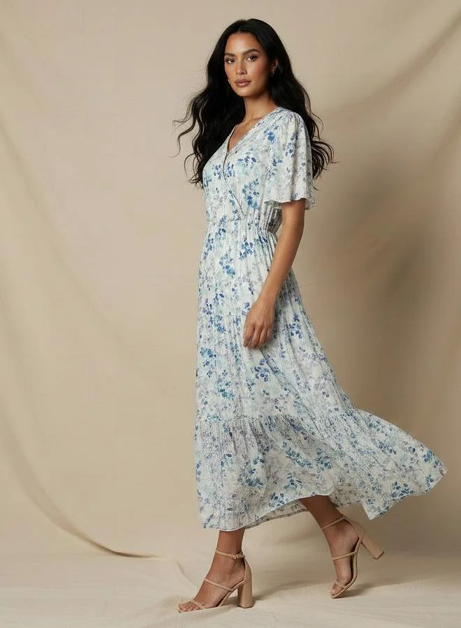 Splash FAV Tiered Midi Viscose Wrap Dress with Floral Print