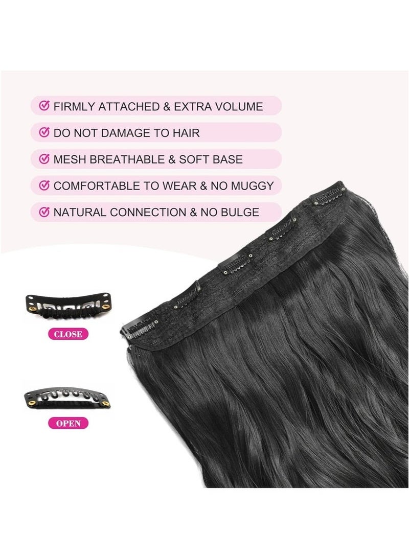 Clip in Black Hair Extensions for Women, Thick Double Weft Wavy Soft Hair & Blends Well Long Hairpieces(24inch, Natural Black) - Image 4