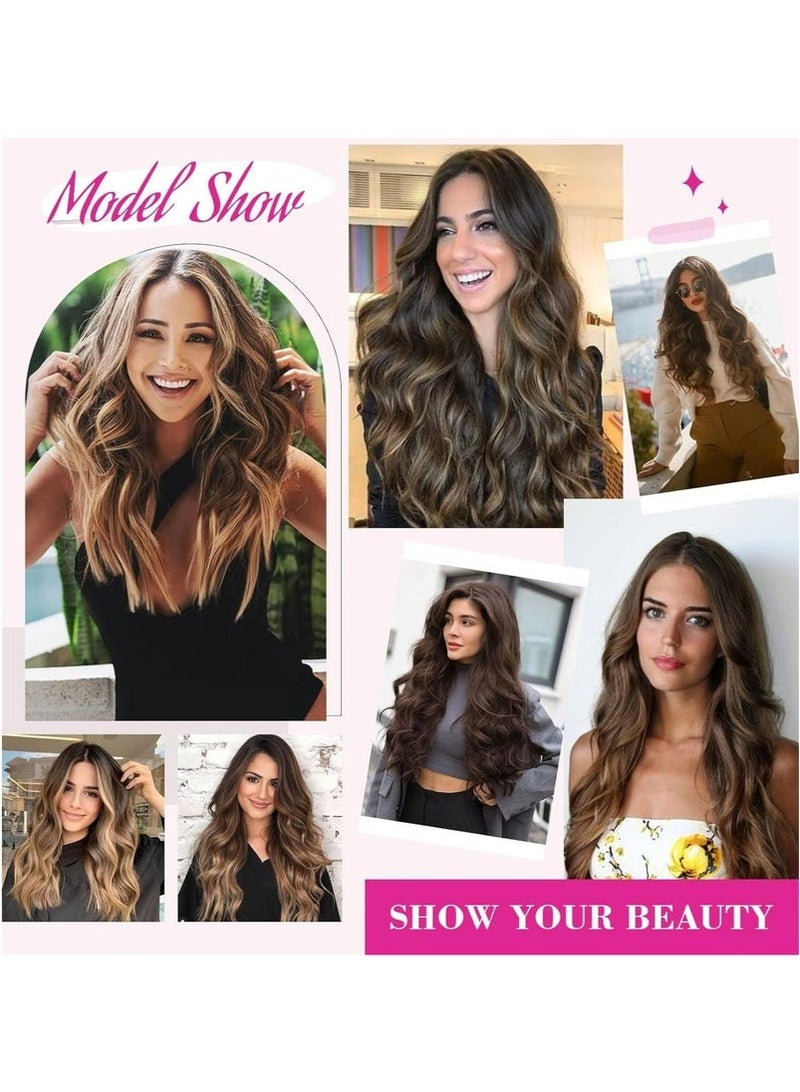 Clip in Black Hair Extensions for Women, Thick Double Weft Wavy Soft Hair & Blends Well Long Hairpieces(24inch, Natural Black) - Image 5