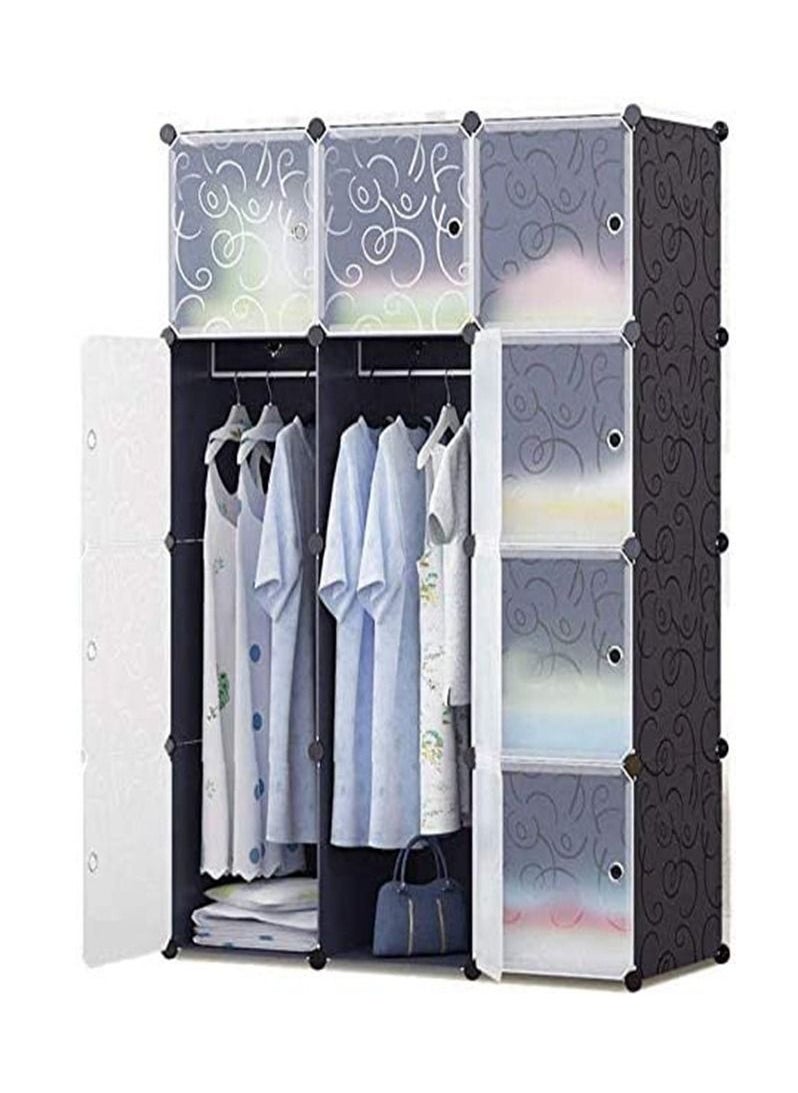 CityRiya-Long 12 Storage Cube Organizer Wardrobe Modular Cabinet with Doors for Clothes, Shoes, Toys (Black & White)  - Image 1